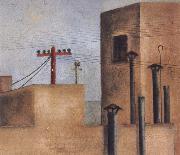 Frida Kahlo After Fride left the Red Cross Hospital,she painted a cityscape of a small,stark rooftop view.On one of the buildings she painted a red cross oil painting reproduction